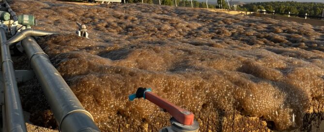 antiespumante en una depuradora biológica: espuma en superficie de reactor