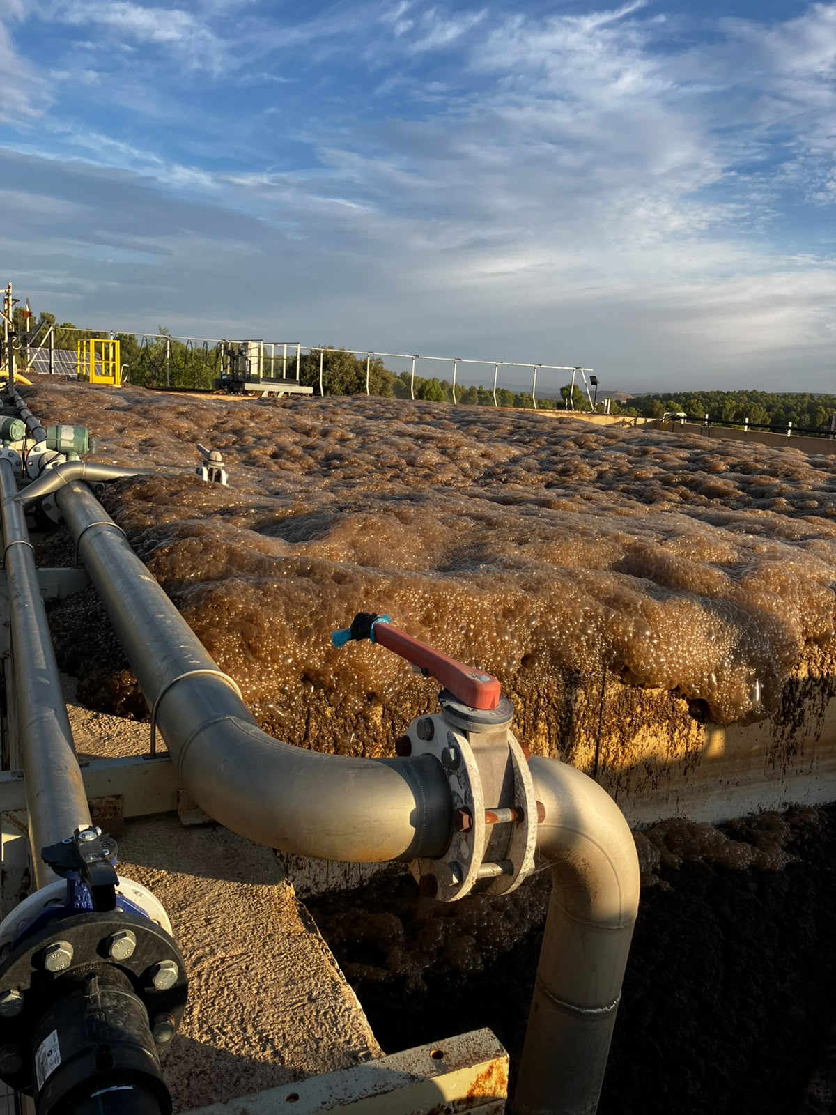 antiespumante en una depuradora biológica: espuma en superficie de reactor
